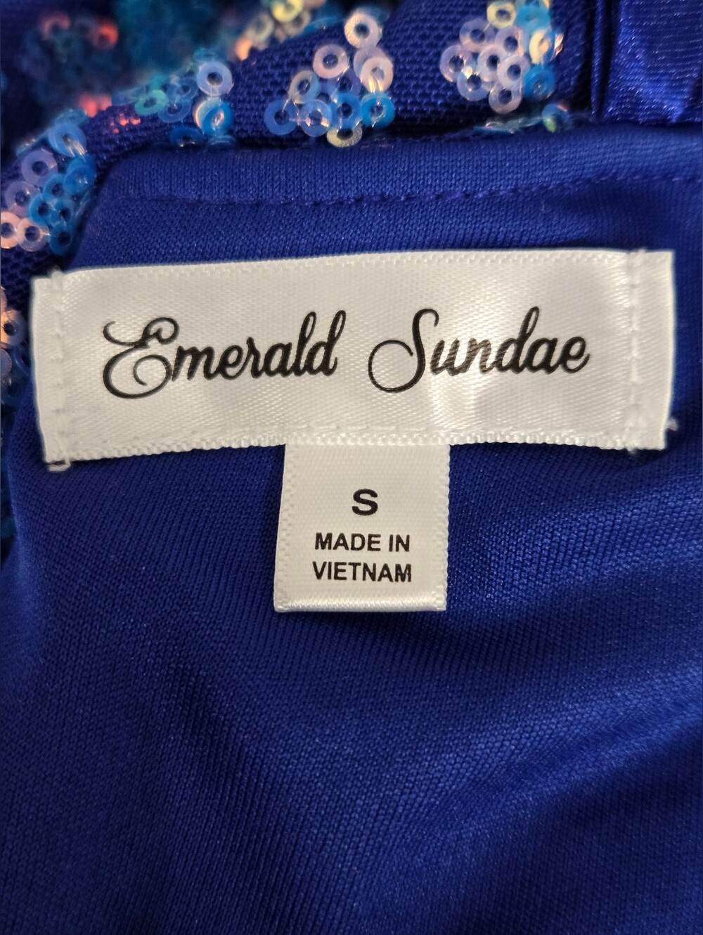 Emerald Sundae S Long Maxi Blue Formal Gown Dress Spaghetti Straps Sequins - Picture 5 of 6